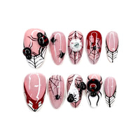Widow's Lair | 3D Spider Blood Drip Medium Almond Press-On Nails - SE-HA-F004