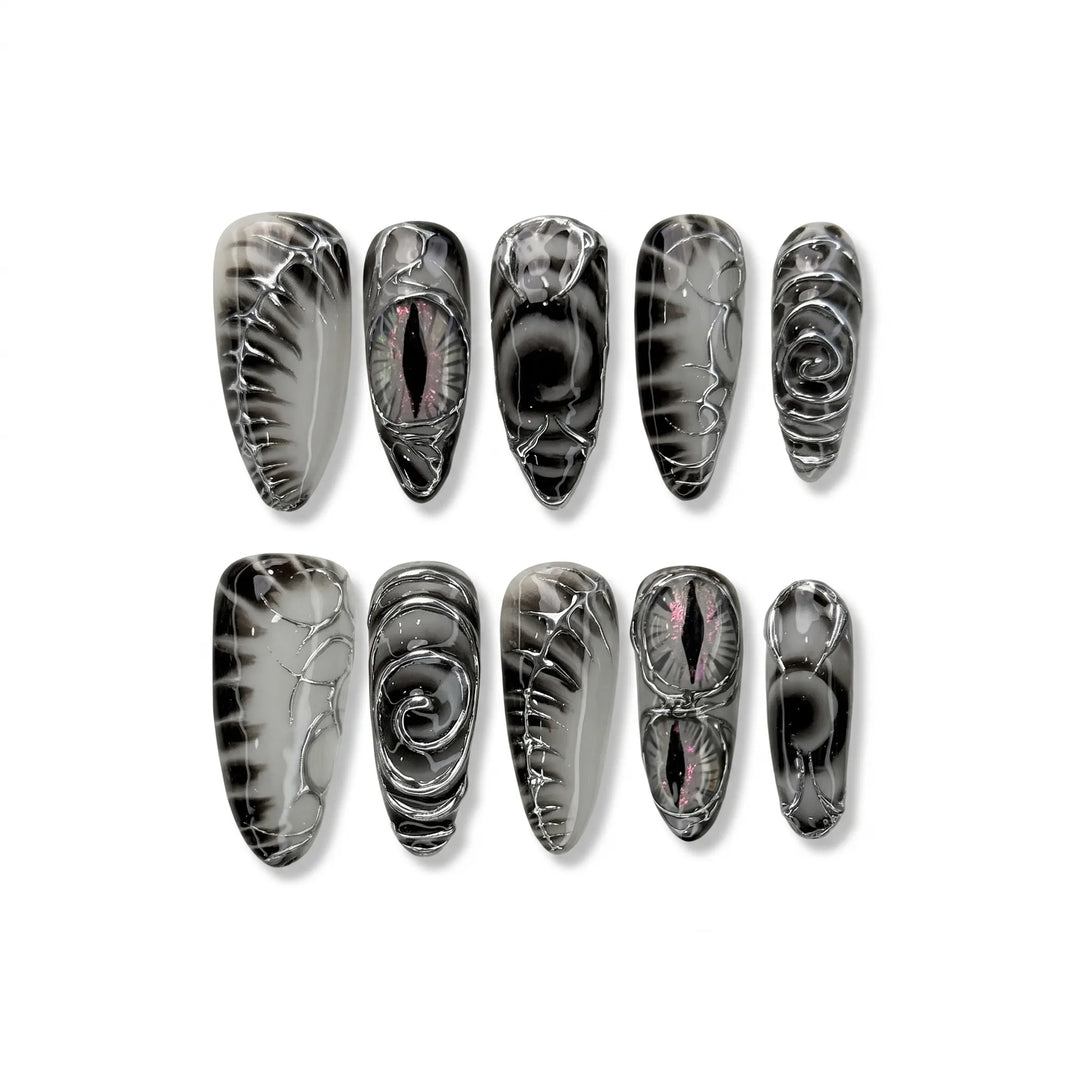 Shadow Gaze | Chrome Mystic Eye Medium Stiletto Press-On Nails - SE-HA-F003