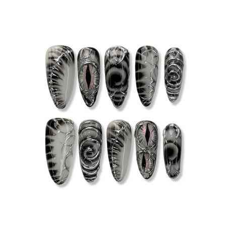 Shadow Gaze | Chrome Mystic Eye Medium Stiletto Press-On Nails - SE-HA-F003