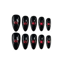 Ruby Arachnid | Black Chrome Ruby Jewel Medium Almond Press-On Nails - SE-HA-F012