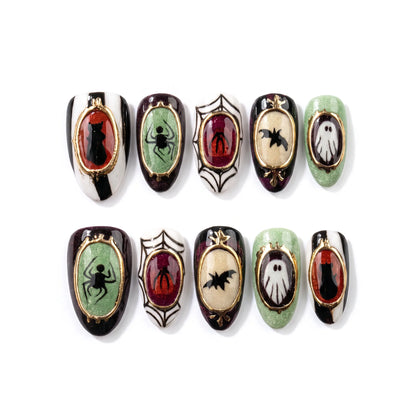 Haunted Cameo | Vintage Gold Portrait Medium Oval Press-On Nails - SE-HA-F006