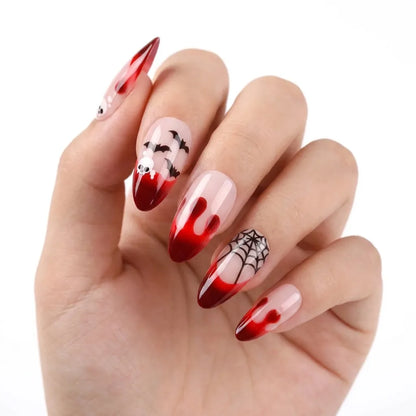 Spooky Soirée | Blood Drip Mixed Art Medium Almond Press-On Nails - SE-HA-F010