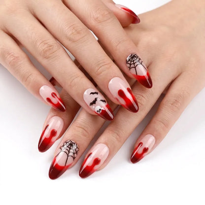 Spooky Soirée | Blood Drip Mixed Art Medium Almond Press-On Nails - SE-HA-F010