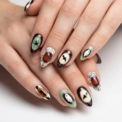 Haunted Cameo | Vintage Gold Portrait Medium Oval Press-On Nails - SE-HA-F006