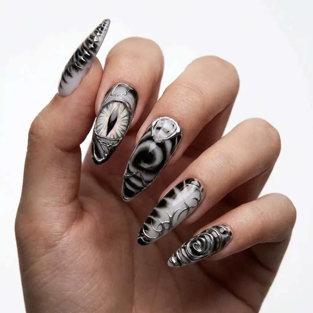 Shadow Gaze | Chrome Mystic Eye Medium Stiletto Press-On Nails - SE-HA-F003