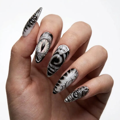 Shadow Gaze | Chrome Mystic Eye Medium Stiletto Press-On Nails - SE-HA-F003