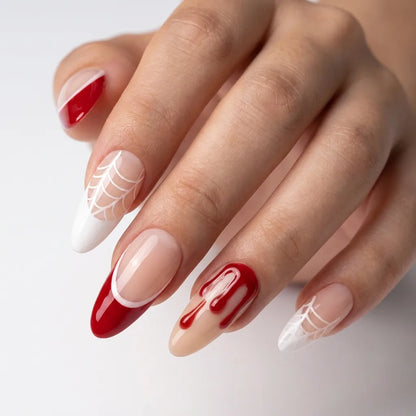 Crimson Phantom | Blood Drip Ghost Medium Almond Press-On Nails - NA-HA-F002