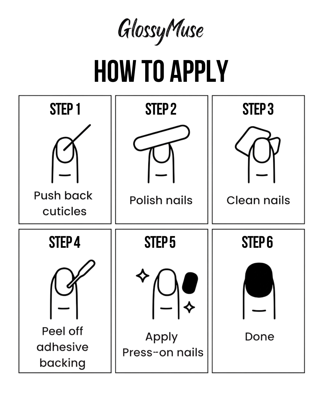 Gothic Eclipse Veil almond press-on nails size chart — XS to XL nail sizing | GlossyMuse