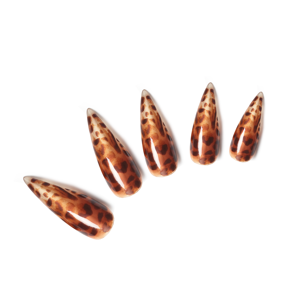 Leopard Cat Claw cat-claw medium handcrafted press-on nails — front view | GlossyMuse