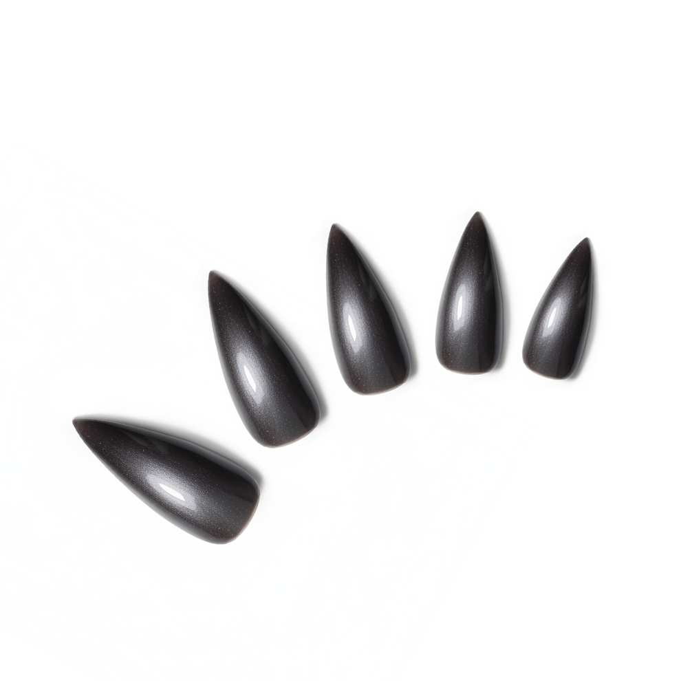 Black Dragon Claw almond medium handcrafted press-on nails — front view | GlossyMuse