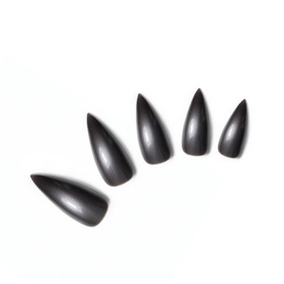Black Dragon Claw almond medium handcrafted press-on nails — front view | GlossyMuse