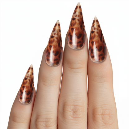 Model wearing Leopard Cat Claw cat-claw press-on nails — lifestyle close-up | GlossyMuse