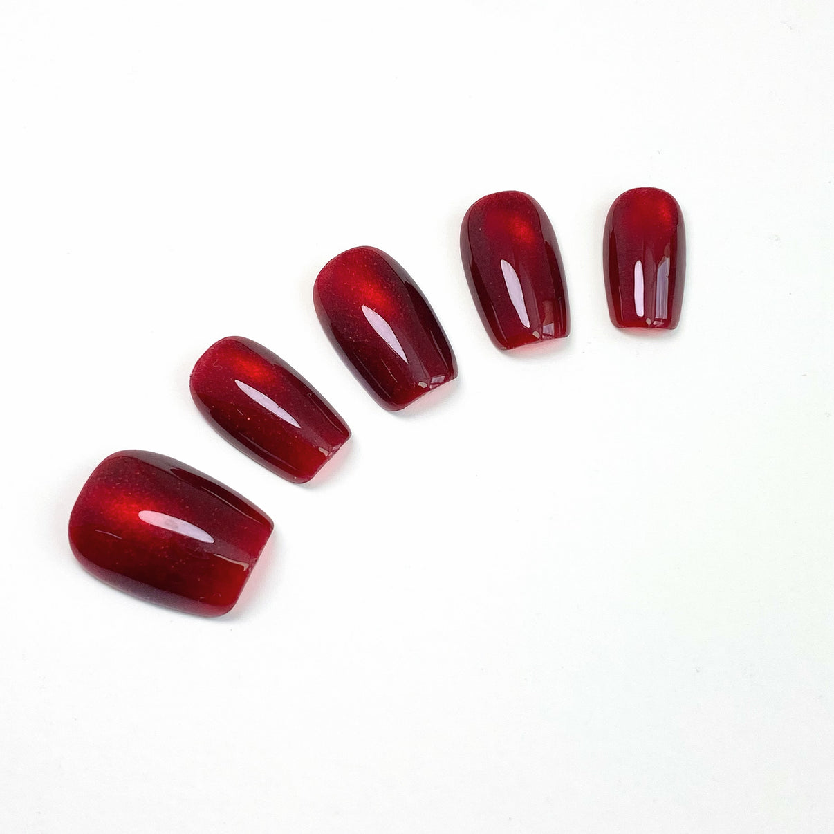 Red Cat-Eye Short Squared Oval press on nails set