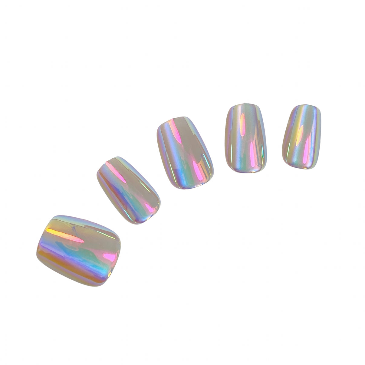 Silver Laser Short Squared Oval metallic press on nails