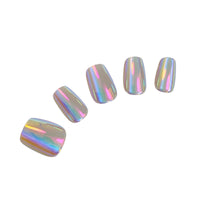 Silver Laser Short Squared Oval metallic press on nails