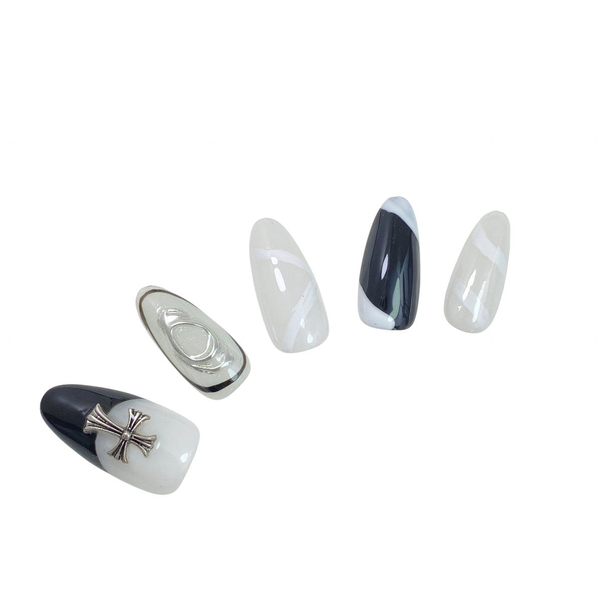 Black & White Crucifix Almond gothic press on nails