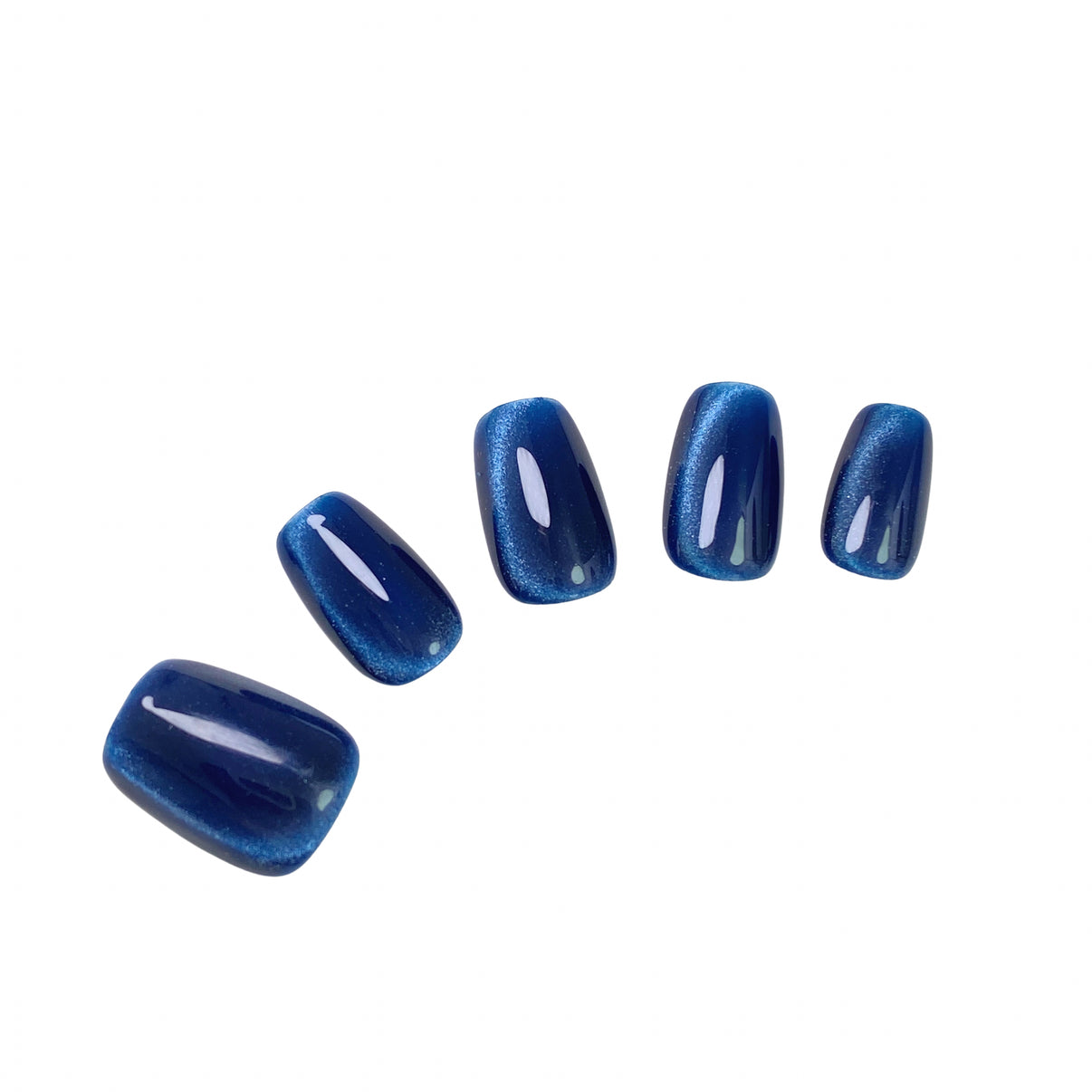 Navy Blue Cat-Eye Short Square press on nails set