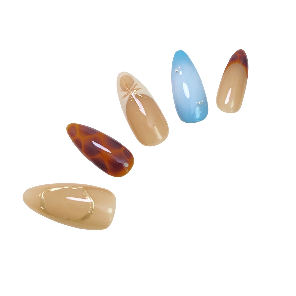 Amber Resin Almond luxury press on nails fossilized design