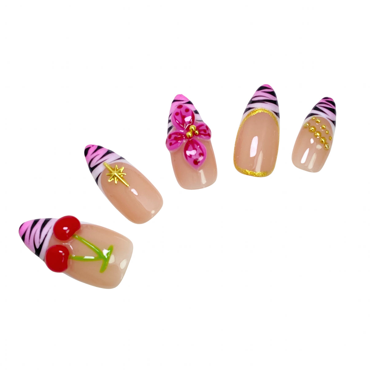 Cherry Leopard French Almond Luxury Press On Nails set