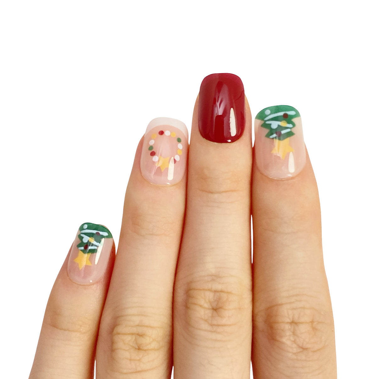 Christmas Tree Short Squared Oval Christmas press on nails