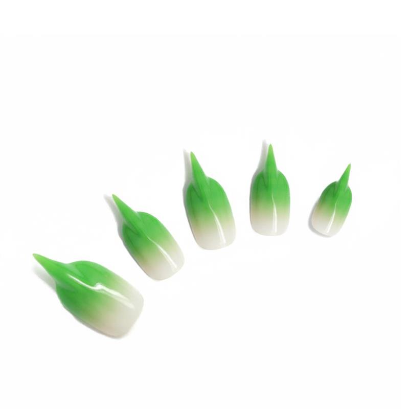Green French Cat Claw cat-claw medium handcrafted press-on nails — front view | GlossyMuse