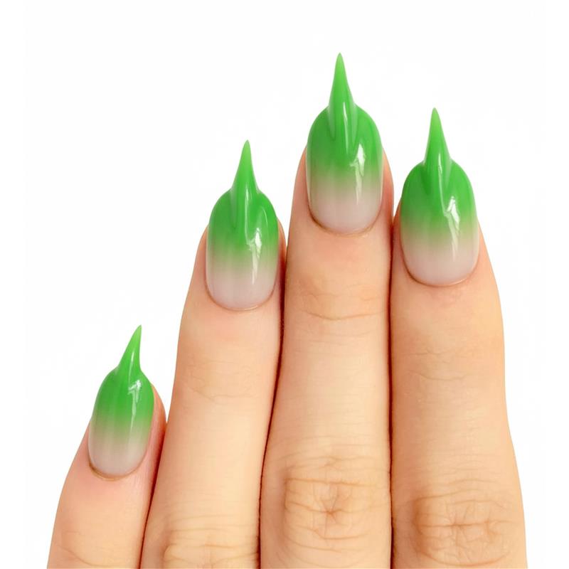Model wearing Green French Cat Claw cat-claw press-on nails — lifestyle close-up | GlossyMuse