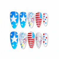 Victory Lap Americana Match Almond Long Press on nail - USA Stars Fireworks Stripes Celebration