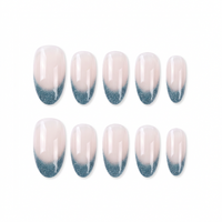 Cool Calm Aqua Whisper Oval Medium Press on nail - Nude Aqua Teal Glitter Ombre Tips
