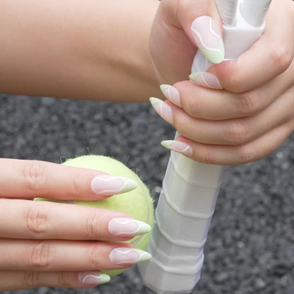 Baseline Muse | Sage Green Line Art Medium Almond Press On Nails
