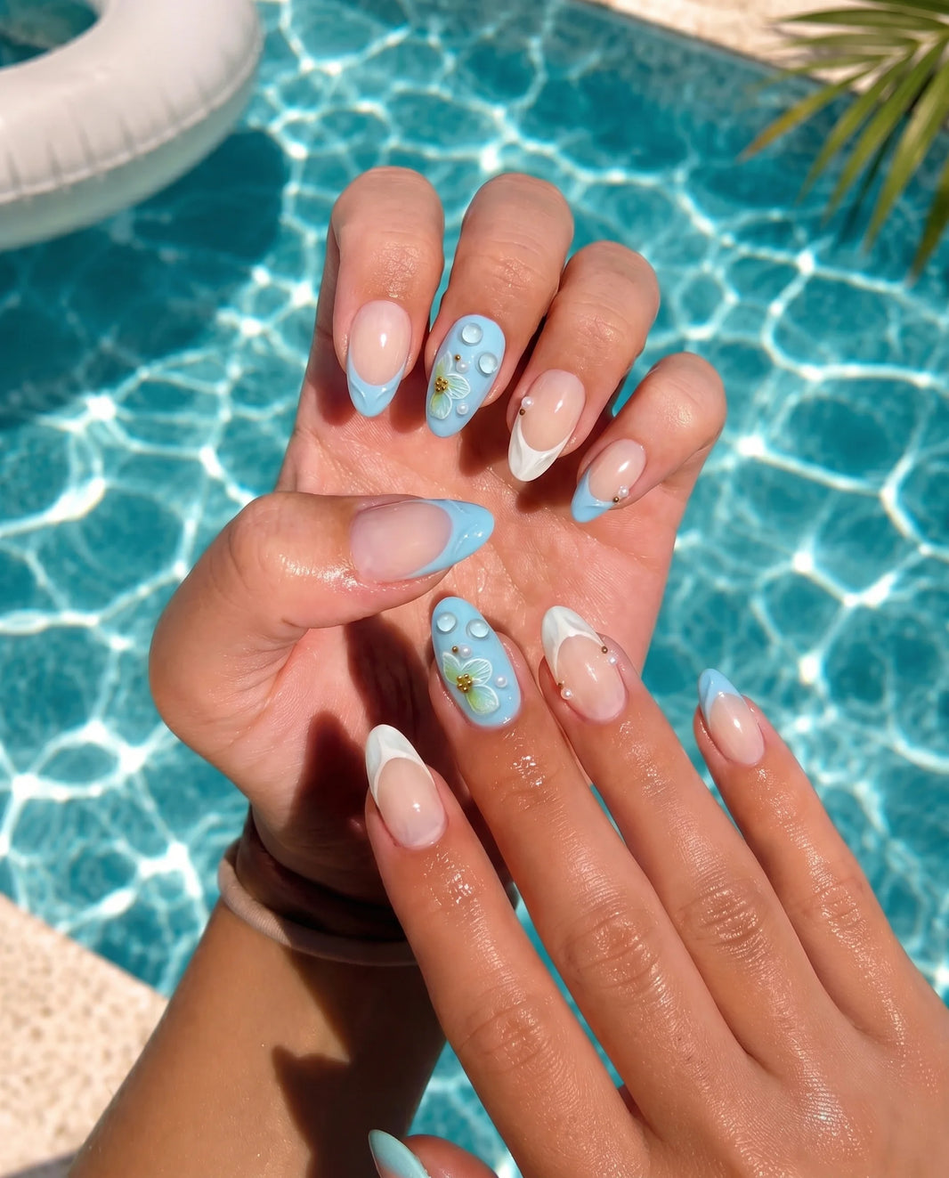 Coastal Dream | Blue Pearl Coast Almond Medium Press on nail