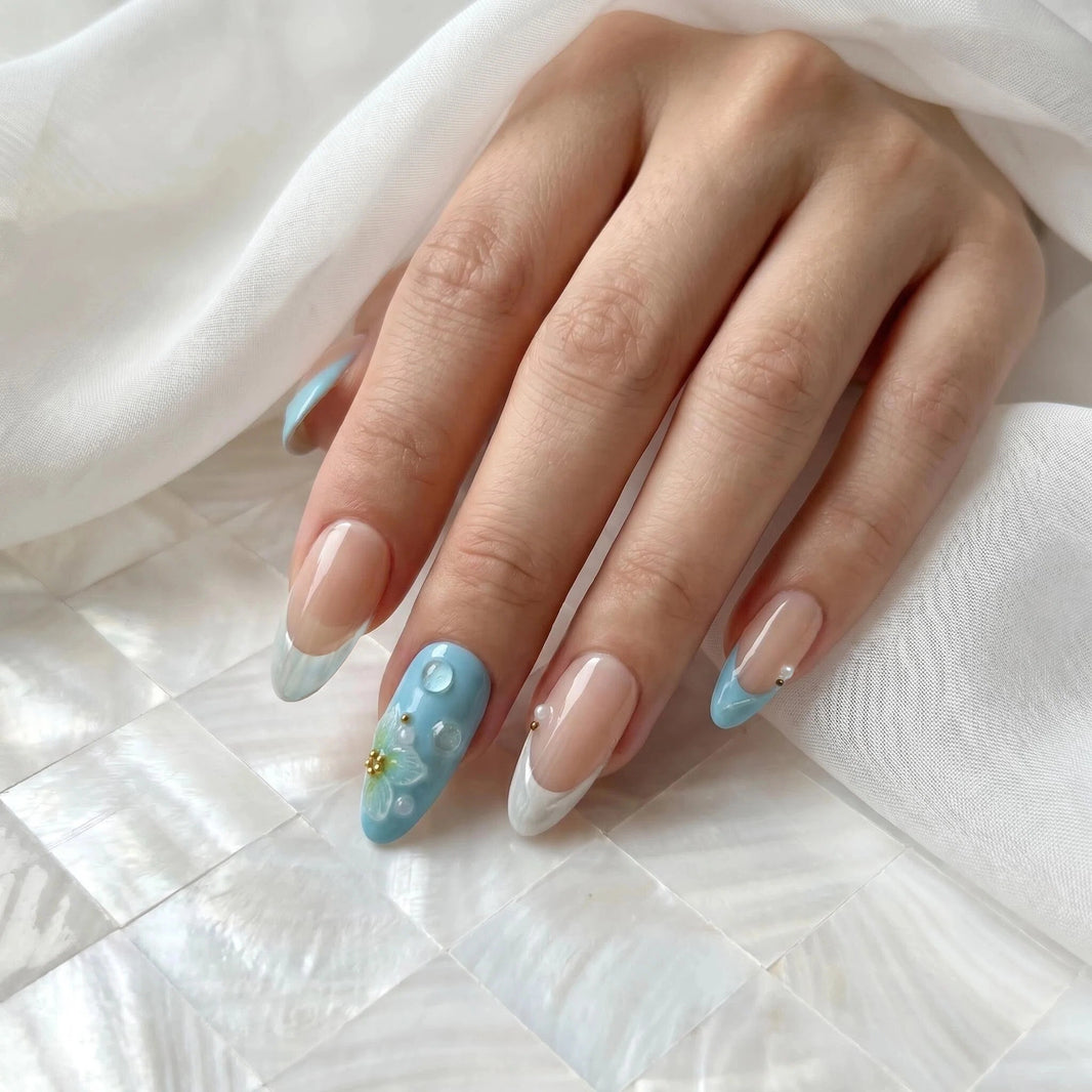 Coastal Dream | Blue Pearl Coast Almond Medium Press on nail