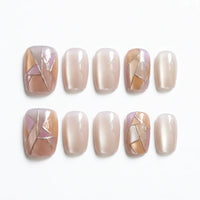 Mosaic Glam Blush Mosaic Square Short Press on nail - Blush Gold Geometric Mosaic Cat Eye