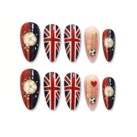 Game Day Brit Glory Almond Long Press on nail - UK Flag 3D Football Charm Handmade