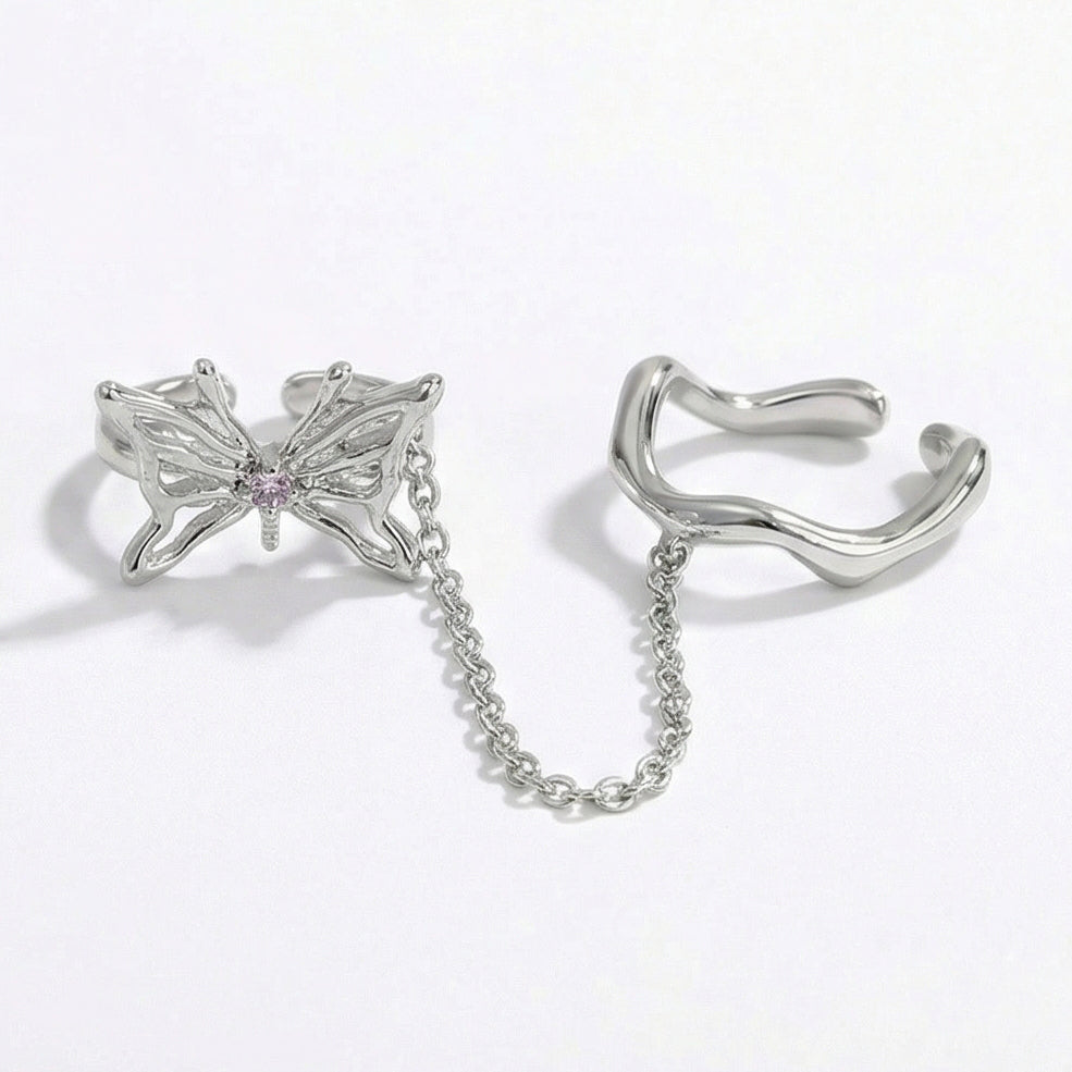 Butterfly Chain Nail Ring — hero view | GlossyMuse
