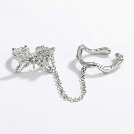 Butterfly Chain Nail Ring — hero view | GlossyMuse