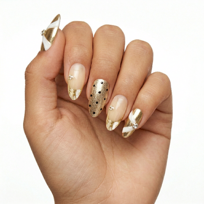 Liquid Luxury  Champagne Drape almond press-on nails size chart — XS to XL nail sizing | GlossyMuse