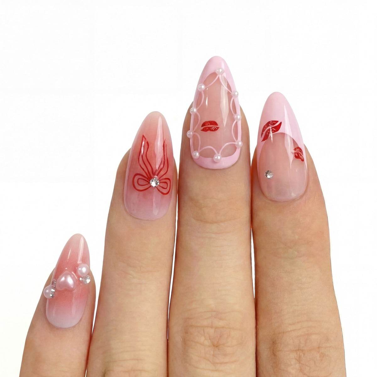 Cherry Kiss Martini press-on nail kit contents — adhesive tabs, file and cuticle pusher | GlossyMuse