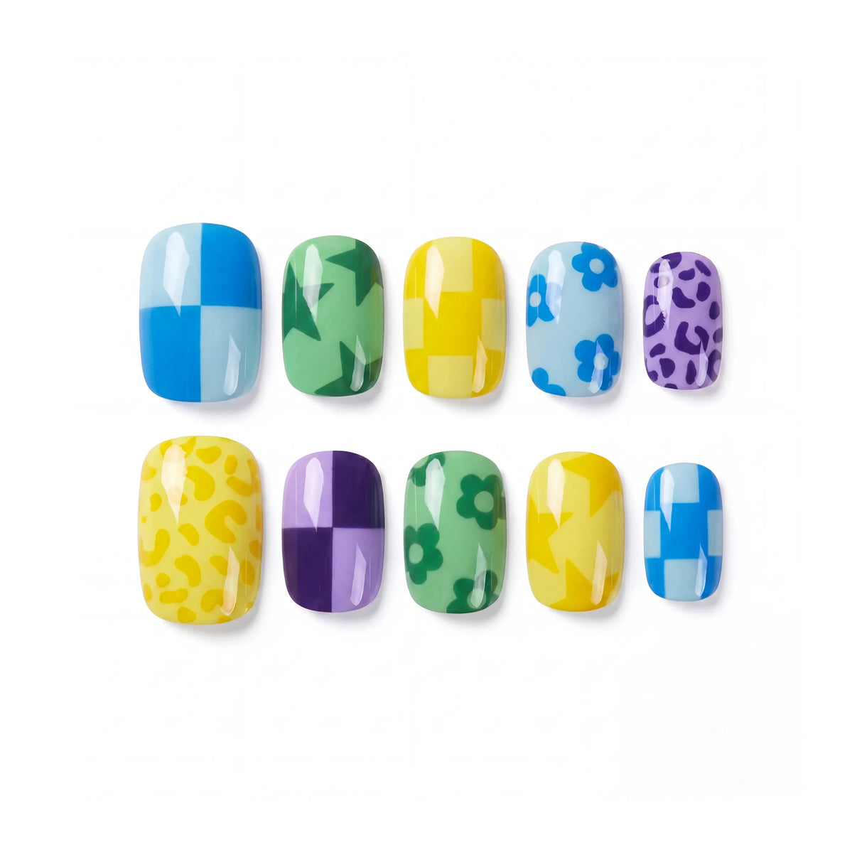 Game Day Pop court candy pickleball nails — bold primary colors animal print square short | GlossyMuse