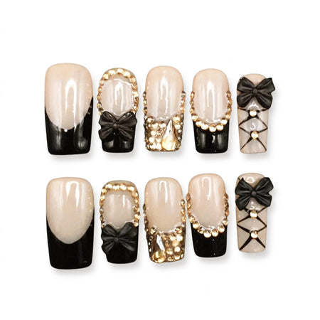 High-Fashion Chic | Couture Noir Square Medium Press on nail