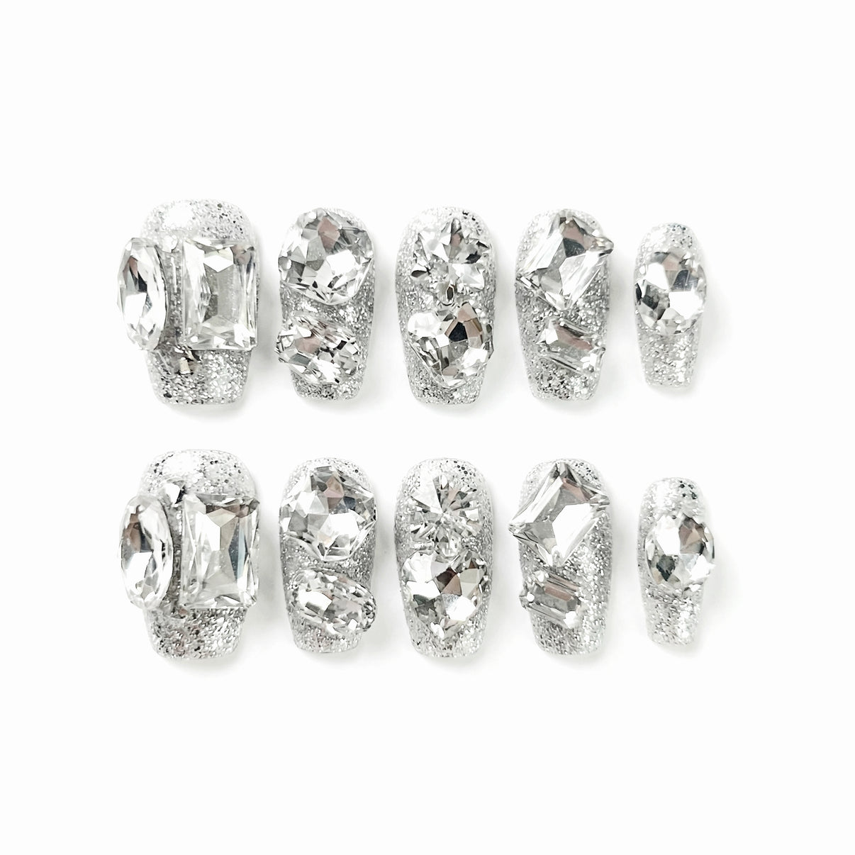 Crystal Gloss Spark almond medium handcrafted press-on nails — front view | GlossyMuse