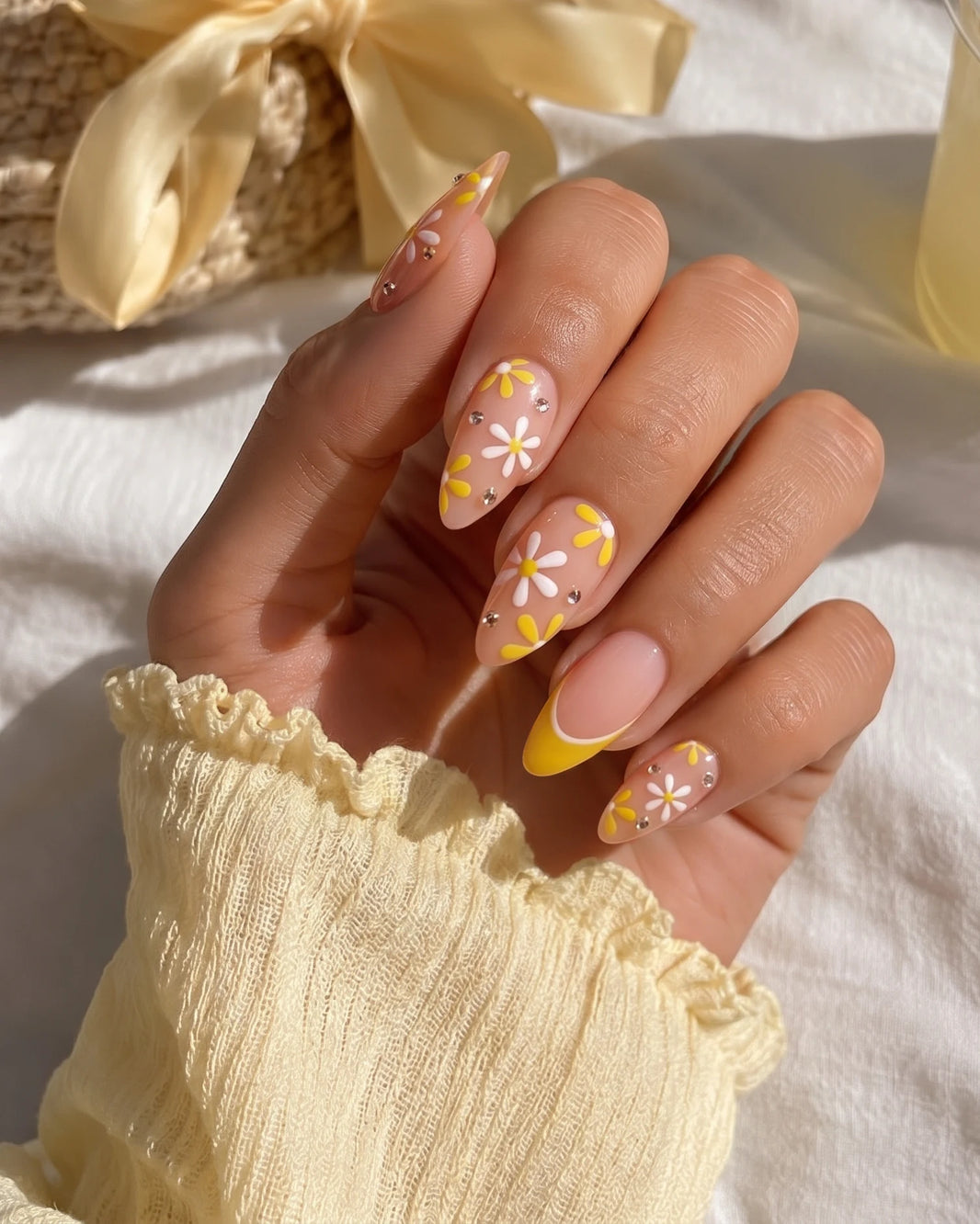 Sunny Daydream | Daisy Daydream 1 Almond Long Press on nail