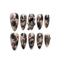 Gothic Grandeur | Dark Lace Enigma Almond Medium Press on nail