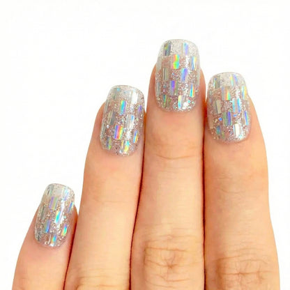 Disco Spark Cubes press-on nails 3D detail shot — almond shape | GlossyMuse