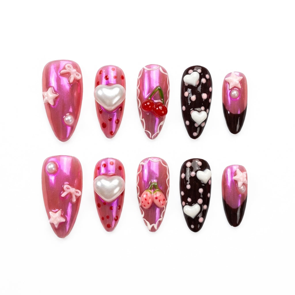 Electric Berry Sweetheart almond medium handcrafted press-on nails — front view | GlossyMuse