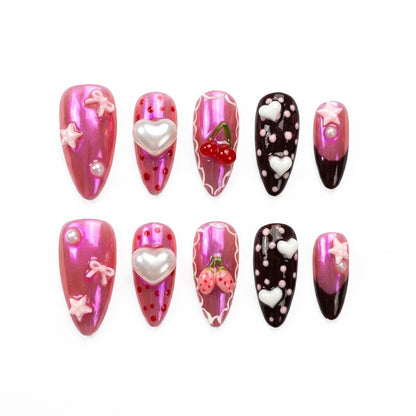 Electric Berry Sweetheart almond medium handcrafted press-on nails — front view | GlossyMuse