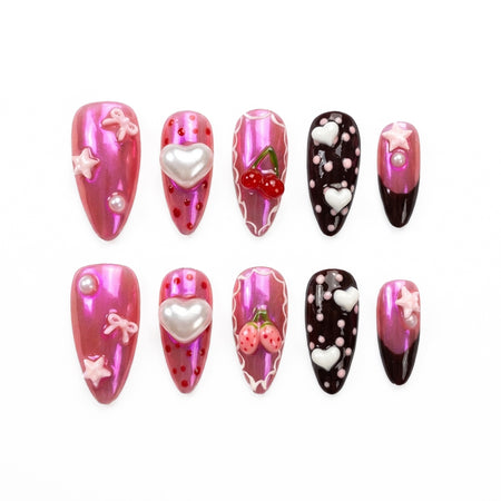 Electric Berry Sweetheart almond medium handcrafted press-on nails — front view | GlossyMuse