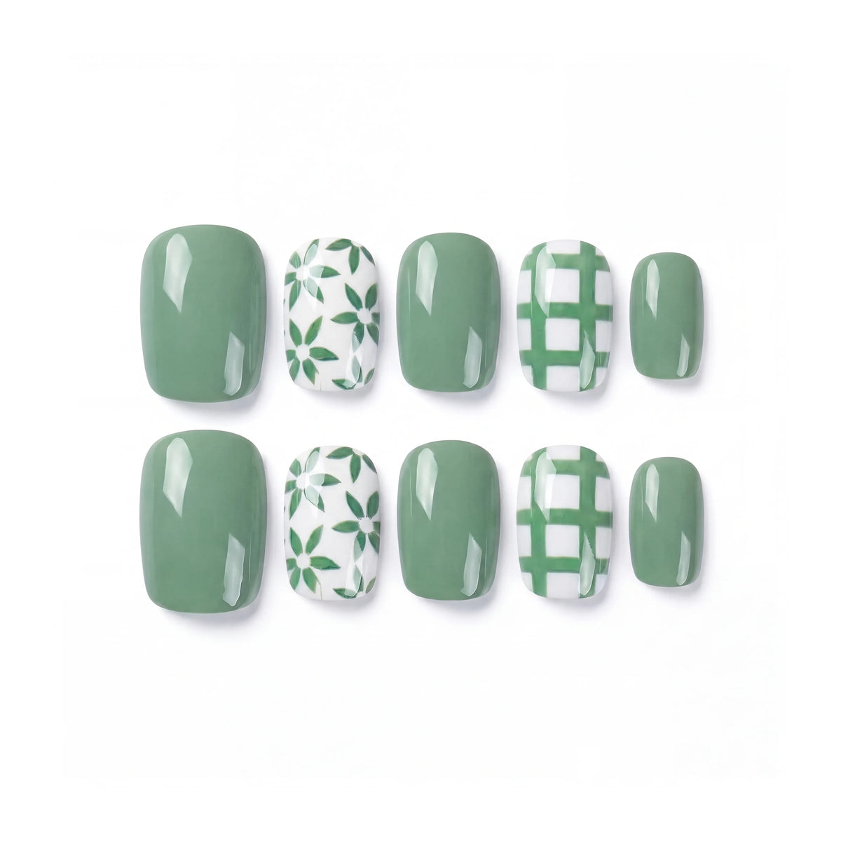 Courtside Fresh pickleball press-on nails — field day sage green short square | GlossyMuse