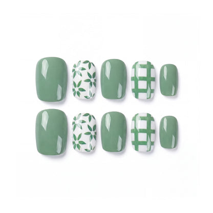 Courtside Fresh pickleball press-on nails — field day sage green short square | GlossyMuse