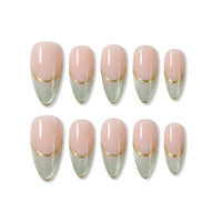 Matcha Luxe Golden Matcha Almond Long Press on nail - Blush Nude Matcha Green Gold French Tip