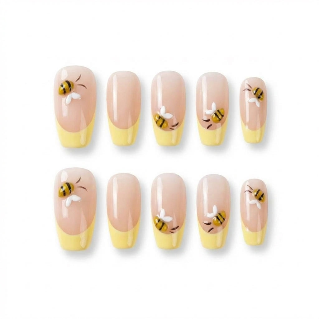 Honey Gin Fizz almond medium handcrafted press-on nails — front view | GlossyMuse